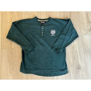 NASCAR Cafe Long Sleeve Button T-Shirt Mens Large Green Nashville Patch Racing